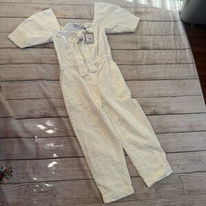 Iorane Laise Lace White Geometric Pattern Jumpsuit Size Large Tie Front NEW